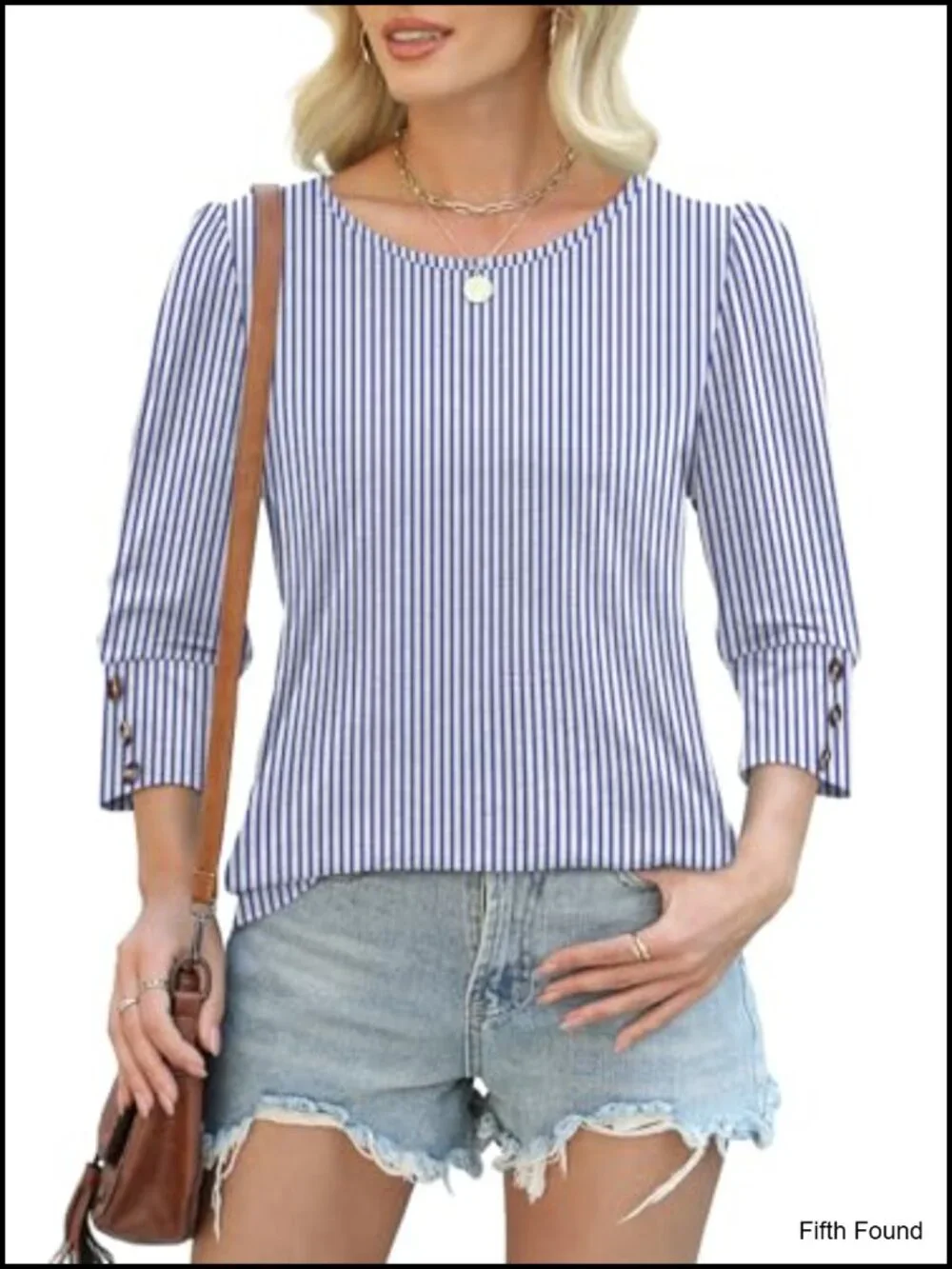 Women's 3/4 Sleeve Button Blouse - Dressy Casual Peasant Top